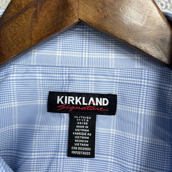 NEW Kirkland Signature Men's XL Blue Plaid Long Sleeve Dress Shirt - Picture 5 of 7